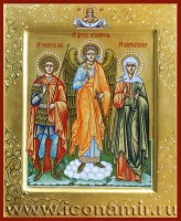 Семейная икона. Покров Пресвятой Богородицы, Святые Ангел Хранитель, Георгий Победоносец и Виктория Кордубская