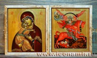Складень диптих в сложенном виде (11х10 см). Пресвятая Богородица «Владимирская» и Святой Архистратиг Михаил
